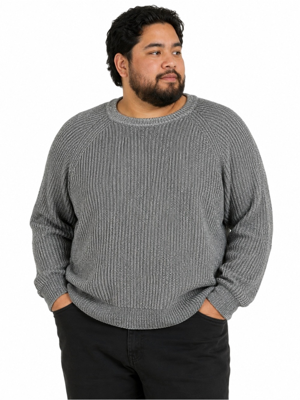 Denver Hayes Men’s 2XL Gray Marled Cotton Rib Knit Crewneck Sweater Pullover